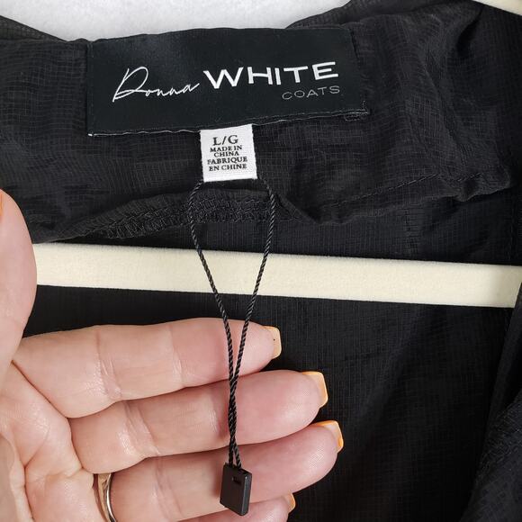 Donna White Women's L Semi‎ Sheer Nylon Overcoat Black Button Front Whimsigoth - Picture 4 of 16